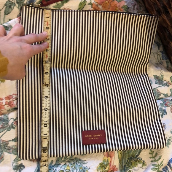 Henri Bendel Fold Over Stripe Canvas Clutch Bag - Picture 5 of 8